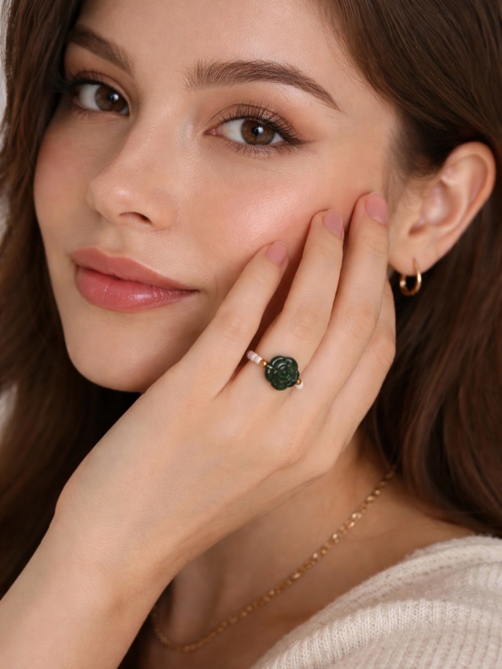 Jade ring w fresh water pearl